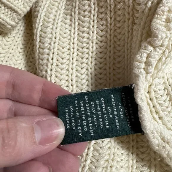 Lauren Ralph Lauren LRL‎ Womens M Sweater Shawl Cable Knit Collar Beige Warm - Picture 13 of 13
